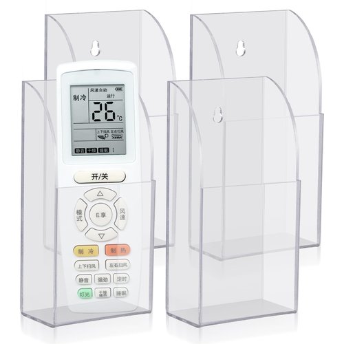 4 Pieces Acrylic Remote Control Holder Clear Wall Mount Media Organizer Single Compartment Pen Holder for Wall Pencil Holder TV Remote Holder Wall Mount Storage Box for File Makeup Marker Brush Phone