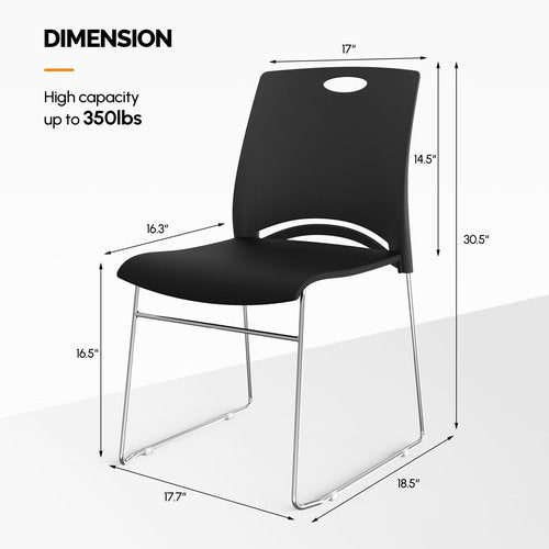 VINGLI Stacking Chairs Set of 4 Stackable Office Chairs with Metal Sled Base, Ergonomic Plastic Seat, Stacking Chairs for Waiting Room Break Room Banquet Guest, Black