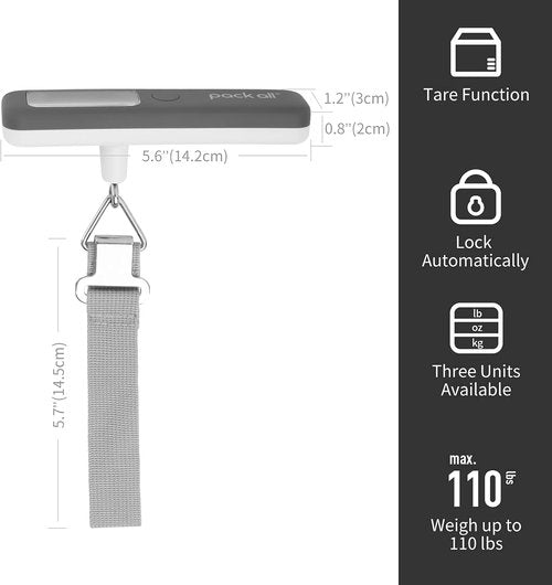 Pack All 110 Lbs Luggage Scale - Digital Handheld Travel Weight Scale with Backlit LCD Display