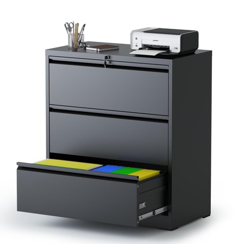 AQY3 Drawer File Cabinet with Lock,Metal Lateral File Cabinets for Home Office,Steel Wide Filing Organization Storage Cabinets for Hanging Files Letter/Legal/F4/A4 Size Assembly Required(Black)