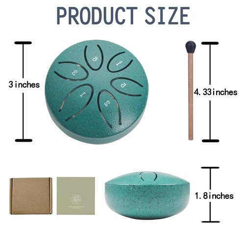 Rain Drum for Outside Garden, 3 Inches 6 Notes Mini Steel Tongue Chakra Chime Waterproof, Educational Musical Toy Instrument (Green)