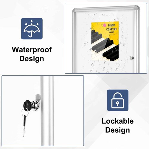 WALGLASS Enclosed Bulletin Board, 26"x20" Lockable Display Case Outdoor Weatherproof Whiteboard, Silver Aluminium Frame, Rectangular, Glossy Finish