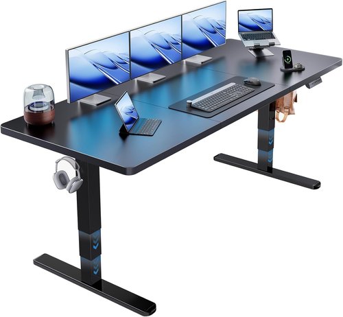 HUANUO Electric Standing Desk - 70x30 Inch Height Adjustable Office Desk with 4 Memory Presets & Hooks - Black