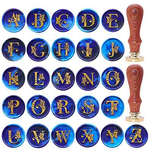 SWANGSA Initial Alphabet Wax Seal Stamp Kit, Vintage Butterfly 26 Letters A-Z Sealing Stamp with 2pcs Wooden Handles Gift Kit for Wedding Party Invitation, Gift Wrap, Christmas Card