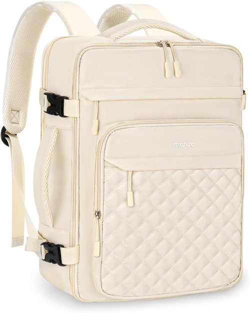 MOSISO Travel Backpack - 15-15.6 Inch Quilted Laptop Bag with USB Port & Packing Cubes | Beige