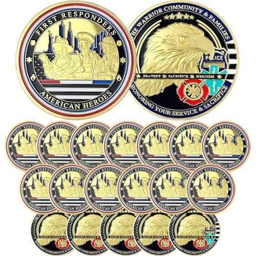 First Responders Challenge Coin - Honor American Heroes EMS Police Firefighter Coin - Perfect Gift for First Responders Law Enforcement Emergency Services Workers (20PCS)