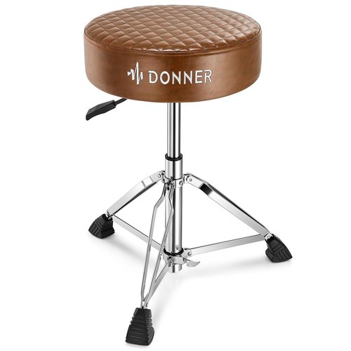 Donner Drum Throne Seat DT-150, Professional Drum Stool - Adjustable Hydraulic Height, Thick Padded Anti-Slip Cushion, Double-Braced Stability, Brown
