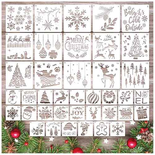 Christmas Stencils for Crafts Ornament Reusable Holiday Christmas Window Snow Stencil for Painting on Wood DIY Glass Wall Furniture Door Hanger Sign (crafts39)