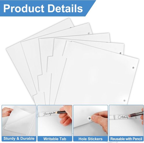 Azureal Binder Dividers - 25 Blank Write-On Tabs for 3-Ring Binders | Letter Size, 3-Hole Punched