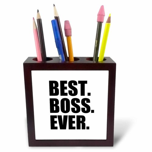 3dRose ph_151477_1 Best Boss Ever-Fun Funny Humorous Gifts for The Boss-Work Office Humor-Black Text-Tile Pen Holder, 5-Inch