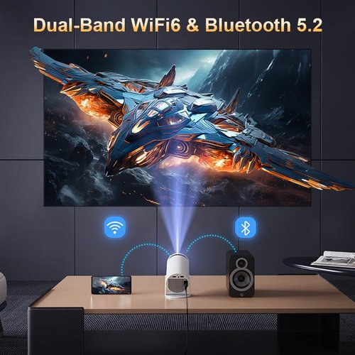 Mini Projector with Latest Android 13 - 2025 Portable Movie Projector with WiFi 6 Bluetooth 5.2: Built-in Apps, 4K/1080P Support, Auto Keystone, 180° Rotatable, 40"-130" Big Screen Video Projector