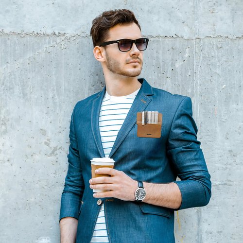 Ringsun Pocket Protector for Men, Full Grain Leather Pen Protect Holder for Heavy Duty Shirts, Lab Coats, Holds Pens, Pointers, Cards, Pocket Protectors for Pencils