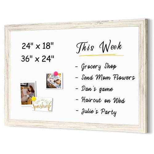 4 THOUGHT Dry Erase Board, 24 x 36 in Magnetic Whiteboard White Vintage Wood Frame Wall-Mounted White Board Decorative Notice Board for School, Office, Home, 8 Magnets 4 Markers 1 Eraser