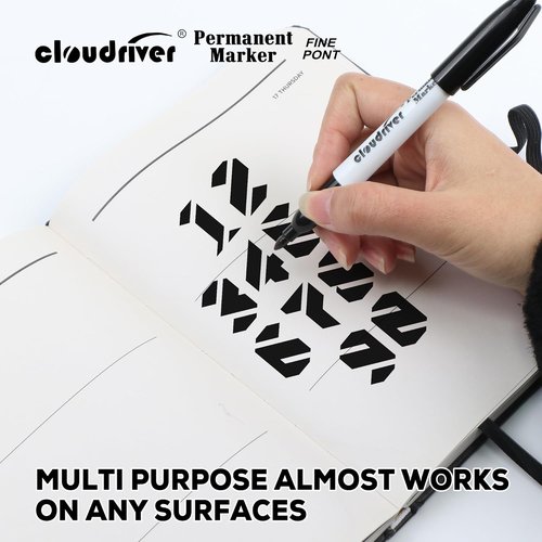 Cloudriver Black Permanent Markers - Fine Tip, Quick Drying & Fade Resistant | 60-Pack Set for Plastic, Wood, Metal & Glass