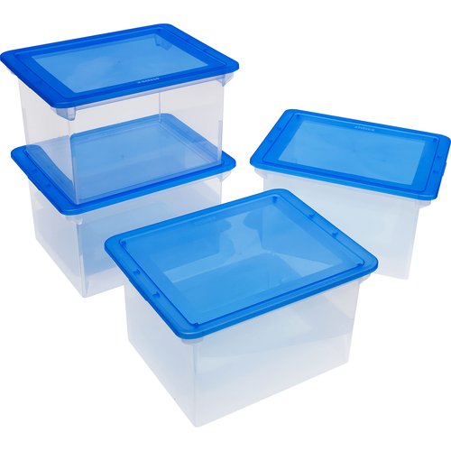 Storage Plastic File Tote Storage Box with Snap-On Lid, Letter/Legal Size, Clear/Blue (61508A01C)