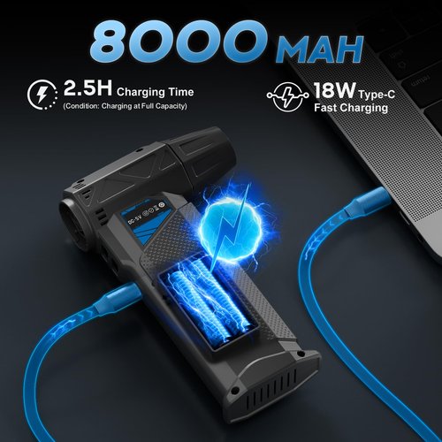 Hon&Guan Compressed Air Duster, 180,000 RPM Electric Air Duster, Fast Rechargeable Air Blower, Replace Compressed Air Can, Cordless Air Broom, Turbo Jet Air Blower for Keyboard, Car, PC Dry Cleaning