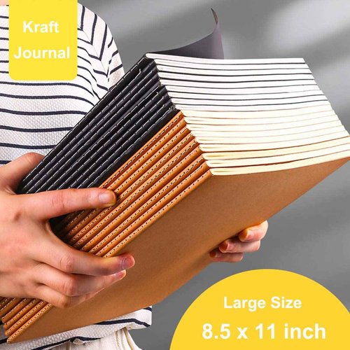XYark Large Blank Notebook Journals Bulk with Thick Plain Paper, 60 Pages, 8.5x11 inch, Sketchbook Composition Diary Subject Notebooks Planner for Students Office, Kraft Journal Set, 12 Pack