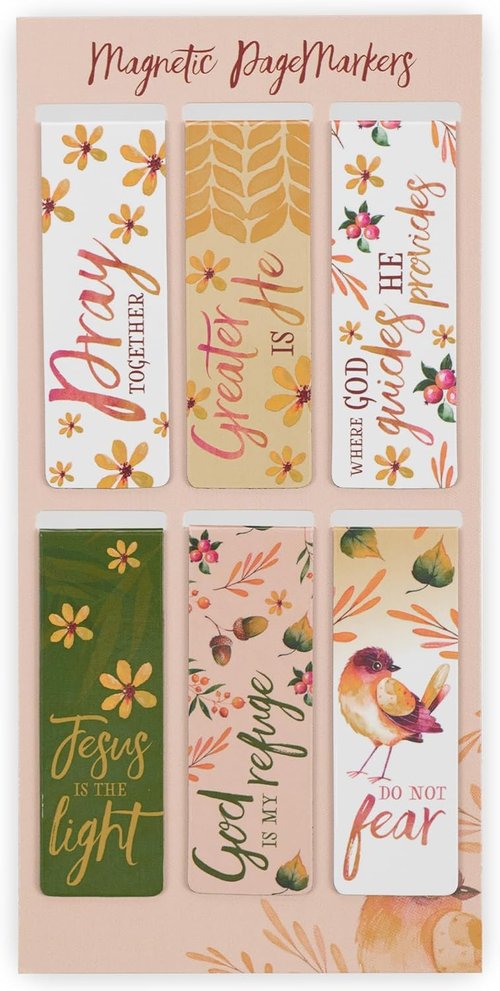 Christian Art Gifts Magnetic Scripture Bookmark Set - Inspirational Fall-Themed Bible Verse Page Markers, Set of 6 (2.3” x 0.8”)