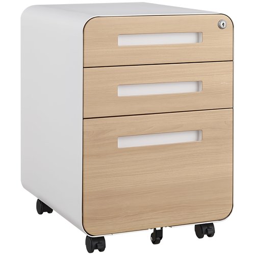 BouPower 3 Drawer File Cabinet for Home Office, Under Desk Mobile Filing Cabinet with Lock for A4/Letter/Legal Size, 5 Wheel Anti-Tilt Rolling File Cabinets, Fully Assembled (Except Casters)