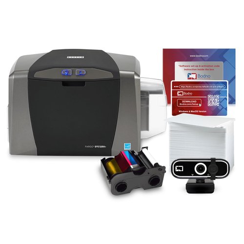 Bodno Fargo DTC1250e Single Sided ID Card Printer & Complete Supplies Package with Gold Edition Software