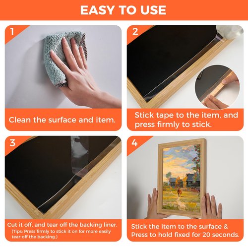 Strong Double Sided Tape Heavy Duty Double Sided Tape for Walls, Clear & Tough Double Sided Mounting Nano Tape, Removable Adhesive Wall Tape for Hanging Picture, Poster, Carpet (60FT)