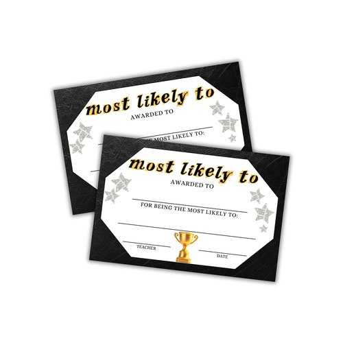 Most Likely To Certificate 30pk 6x9” Fill Out End of Year Awards Superlative Bulk Pack for Teachers Students in Classrooms Minimalist Professional Middle School
