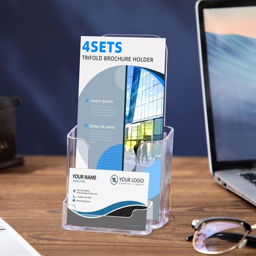 Feifeiya 4 Packs 4 Inch Acrylic Brochure and Business Card Holder, Wall Mount Pamphlet Display Stand Flyer Brochure Display Rack for Business Magazine Pamphlet Booklets Menu Journals Book