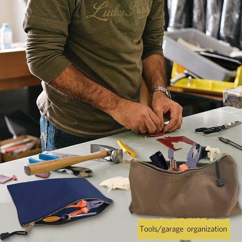 Heavy Duty Canvas Tool Bag Organizer - 7 Pack Zipper Utility Pouches for Tools & Crafts (12.5″ x 7″)