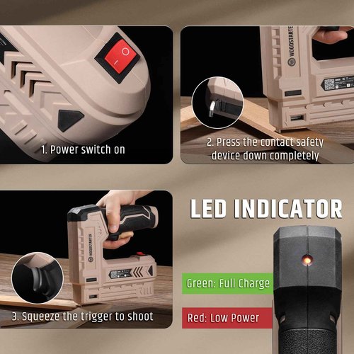 WOODSTARTER 2-in-1 Cordless Electric Staple Gun - 4V Rechargeable, Versatile for Multiple Scenarios