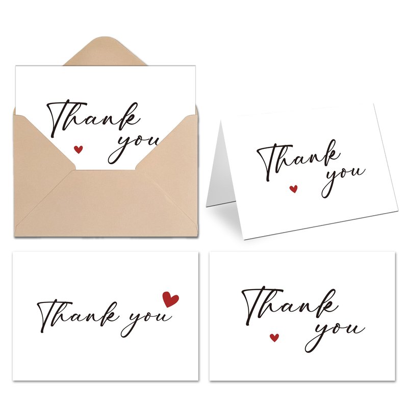 XISHIUYIS Thank You Cards with Envelopes - 24 Pack Heart Design Thank You Notes with Envelopes Set, Small Blank Thank You Cards (3.5x5in) for Weddings, Baby Showers & Business