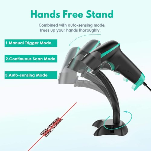 NADAMOO USB Barcode Scanner - Automatic Sensing 1D Handheld Laser Reader for Retail & Warehouse