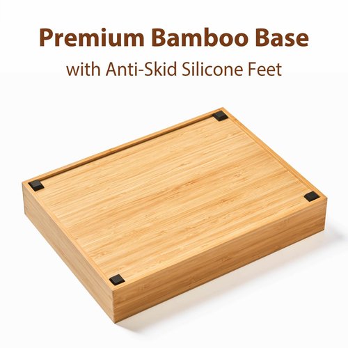 Umilife Desk Drawer Organizer, Bamboo Wood Organizer Tray with Adjustable Compartments, Office Desk Accessories Supplies Organization Storage, 12" x 9"