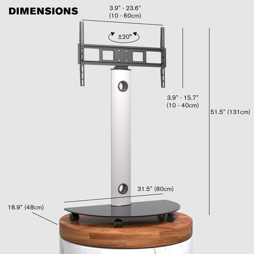ProMounts Premium Mobile TV Stand for 32" to 72" LCD LED Flat/Curved Panel TVs, ± 20° Swivel TV Cart Holds Up to 88lbs, Portable TV Stand with Max Vesa 600x400mm, TV Rolling Stand for Office/Home