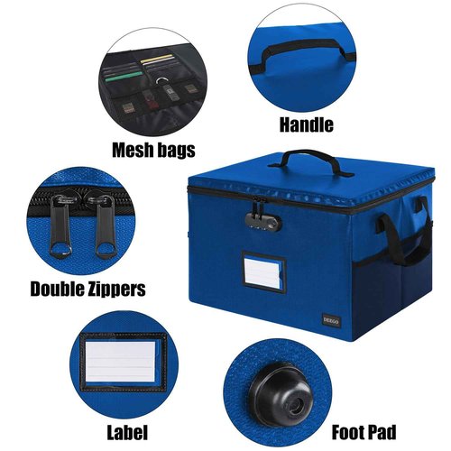 DEEGO Fireproof Document Box Black and Fireproof Document Box Blue,Water-Resistant File Organizer Box with Lock, Portable File Box with Handle Document Safe