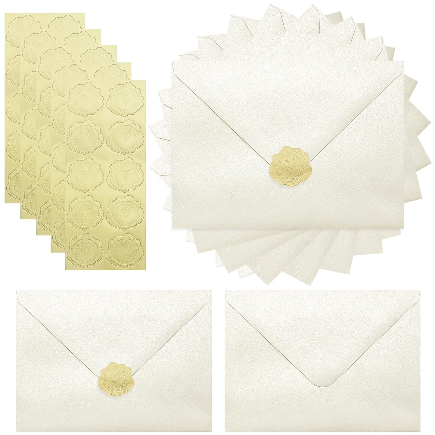 Zooyinfy 50 Pack 5 x 7 Pearl Envelopes，Self-Seal A7 Shimmer Envelopes,with V-Flap for Greeting Cards, Invitation Envelopes for Wedding, Graduation, Baby Shower, Party(Ivory Pearl)