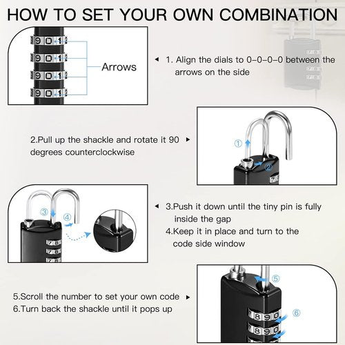 Skiennix 4-Digit Combination Lock - Waterproof Keyless Padlock for Travel, Gym, and Outdoor Use | Black, 100 Pcs