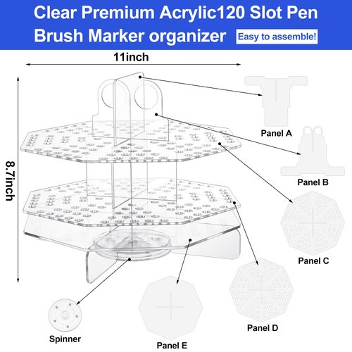 Eersida 120 Slot Acrylic Pen Holder Pen Clear Pencil Holder Display Stand Marker Organizer Acrylic Desktop Organizer the Hole Diameter Is 0.5 Inch for Art Supply Makeup Brushes Storage Craft Shows