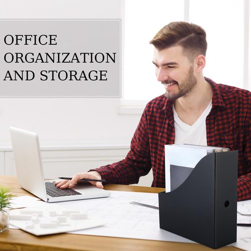 50 Pcs Cardboard Magazine Holder Magazine File Holder Magazine Storage Box Document Magazine File Organizer with 50 Pcs Labels for School Office Home Supplies (Black)