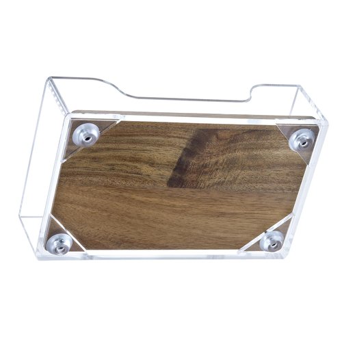 MyGift Premium Clear Acrylic and Acacia Solid Wood Desk Organizer Trays Office Stationery Holders, 3 pc Set