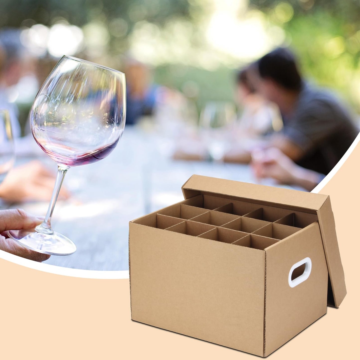 DIICCYO 2 Pack Wine Glass Moving Boxes Kitchen Moving Boxes with Handle Kitchen Kit with Lid for Dish Glassware, Glass Packing Boxes Packing Supplies for Moving, 15 x 12 x 10 Inches, Brown