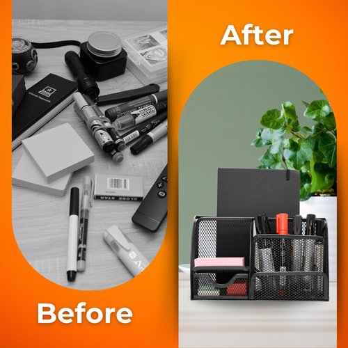 Mesh Desk Organizer - Stylish Office Accessory with 6 Compartments & Drawer | Includes Sticky Notes