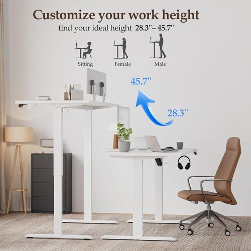 Klicelor Electric Standing Desk - 40 Inch Height Adjustable Sit-Stand Office Desk | White Finish