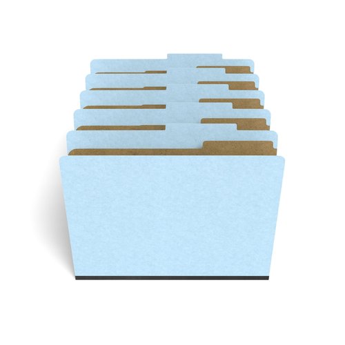 Staples Colored Pressboard Classification Folders, Letter, 2 Partitions, Light Blue, 20/Pack