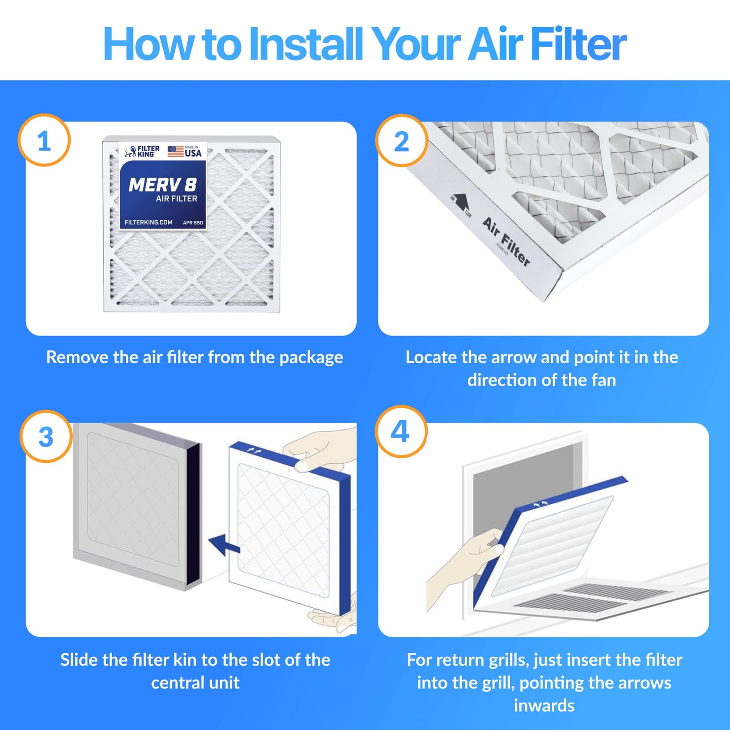 Filter King 16x21x1 Air Filter (MERV 8) (12-Pack) Dust & Allergy Control AC Furnace Filters, MADE IN USA, HVAC, Pleated, Electrostatic (Actual Size: 15.5 x 20.5 x .75)