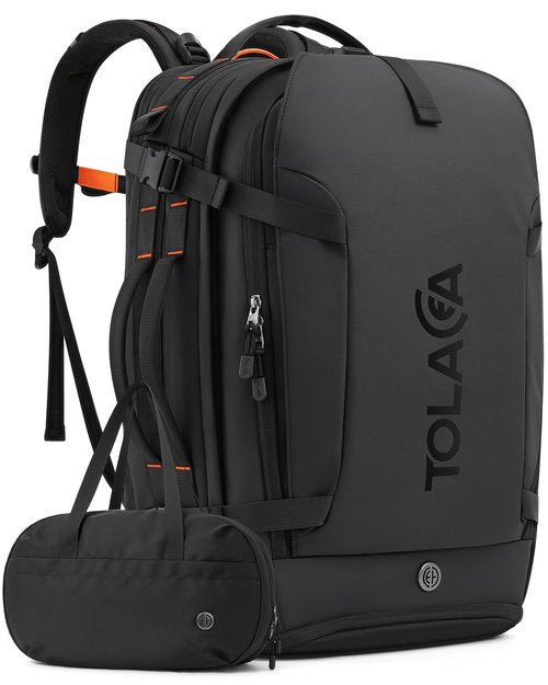 Tolaccea Travel Laptop Backpack, TSA Friendly Flight Approved Carry-on Business Rucksack Work Backpack with Extra Toiletry Bag, Dual Storage for 17.3" Laptop and 12.9" Tablet, 40-45L Expandable