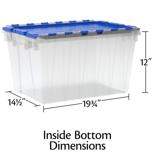 Akro-Mils KeepBox 12 Gallon Storage Container, Nesting and Stackable Plastic Storage Box with Lid Attached and Rails for Letter Size Hanging File Folders, 21" x 15" x 12", Clear/Blue