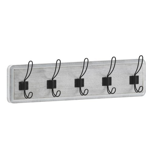 Flash Furniture Daly Wall Mounted Storage Rack - Whitewashed Solid Pine Wood - 24 Inch - 5 Hanging Hooks - For Entryway, Kitchen, Bathroom
