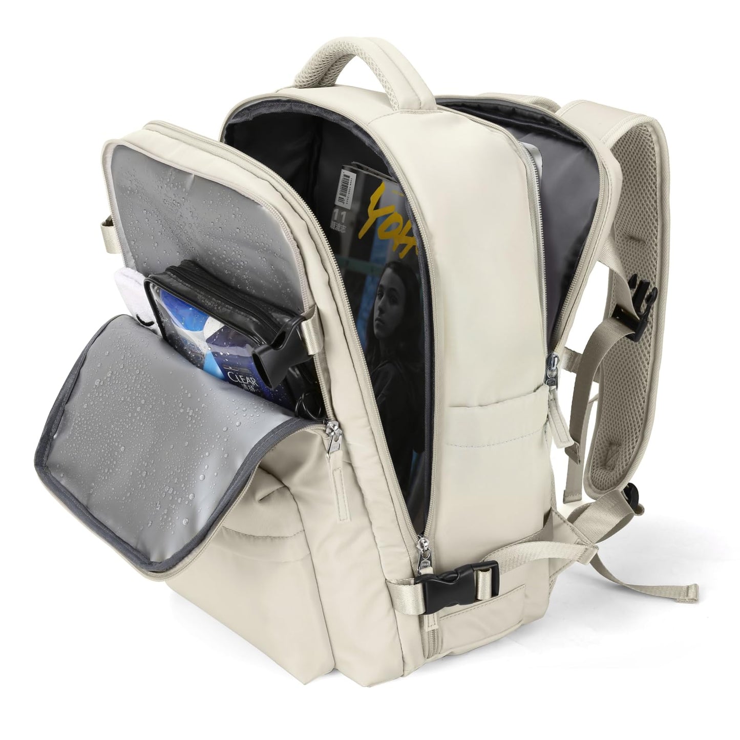 Large Travel Gym Backpack Women Carry On Backpack Flight Approved Hiking Waterproof Rucksack Casual Daypack Laptop bags airplanes Shoes Compartment Personal Item Travel Weekender Bag Essentials Beige