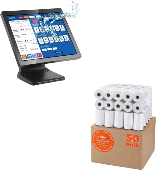 MUNBYN 17-Inch Touch Screen Monitor - 400 Nits Flat Capacitive LED for POS Systems | Includes 50 Rolls of Thermal Paper