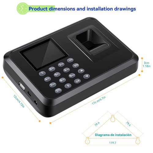 Diseleri Time Clocks for Employees Small Business, Clock in Machine for Employees with 2.4 TFT LCD Screen, USB Download Data, 1000 Fingerprints Scanner (with 8G U-Disk)